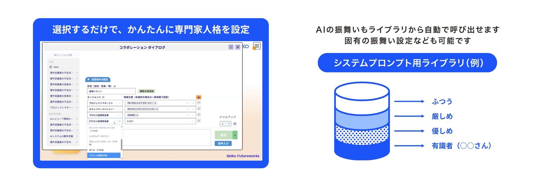 選択するだけで、かんたんに専門家人格を設定するイメージ図